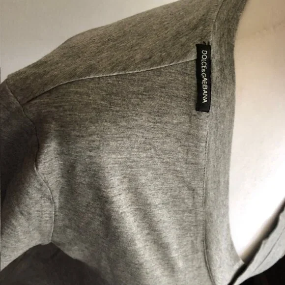 DOLCE & GABBANA V Neck Stud Polka Dot Pocket Gray Cotton Short Sleeve Te… - Picture 5 of 17